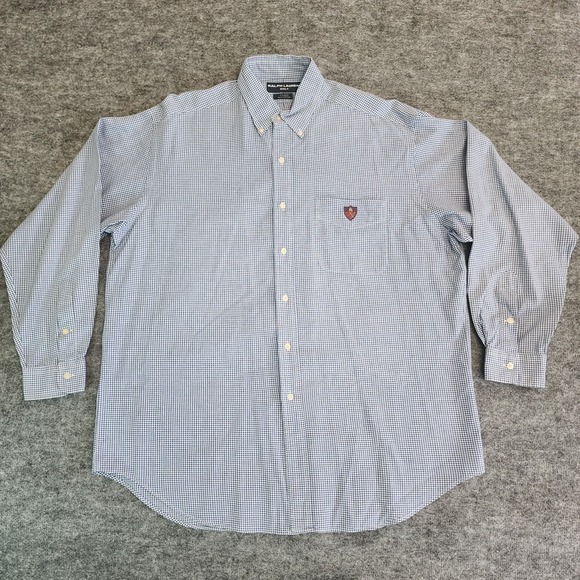 RALPH LAUREN GOLF‎ Shirt Men's Size Large TILDEN Blue Check Button Front Casual - Picture 1 of 12